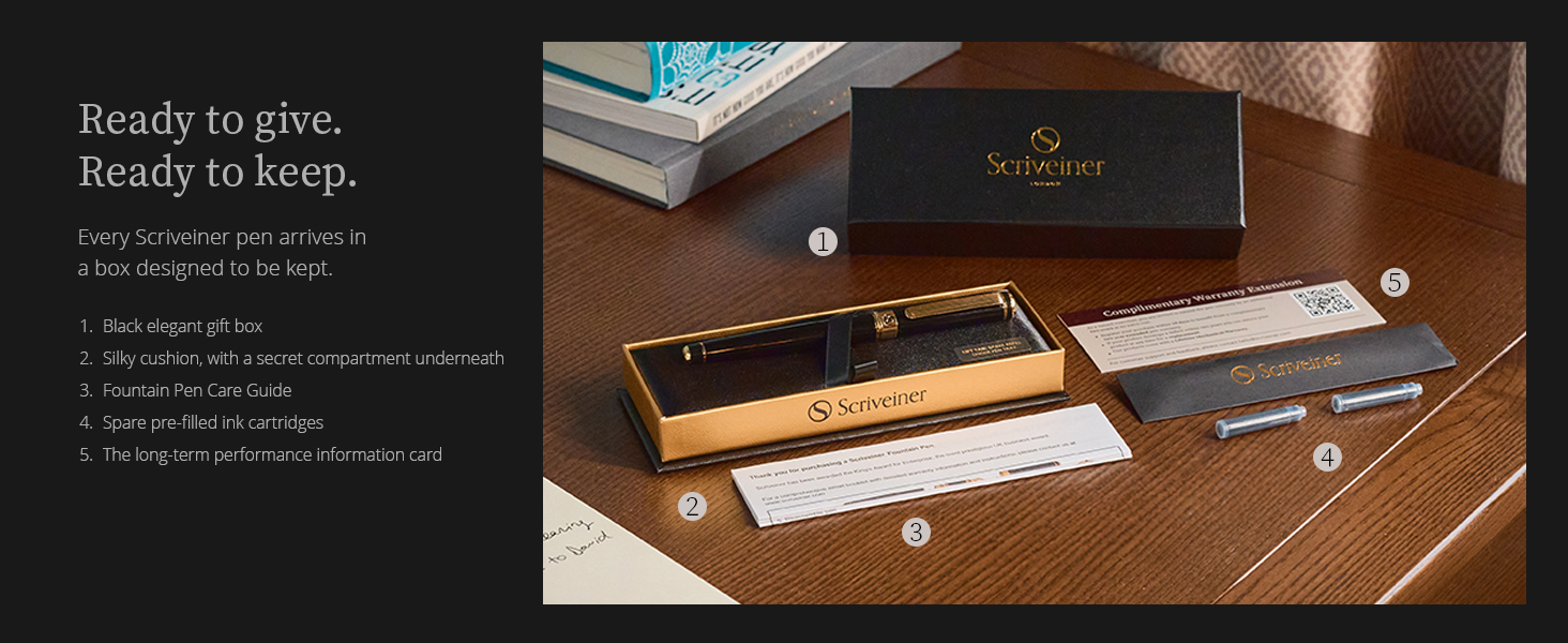 Scriveiner black fountain pen gift set