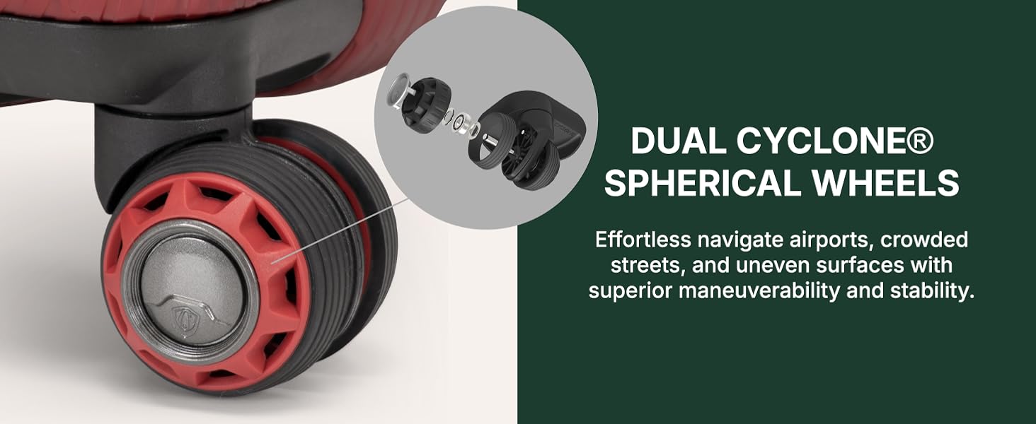 Dual Cyclone spherical wheels, effortlessly navigate, superior maneuverability and stability.