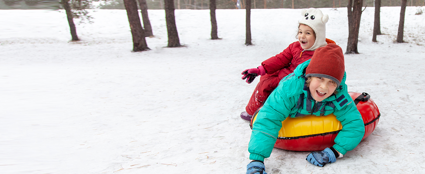 Blow up an inflatable toboggan when it snows.