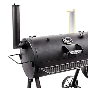 smoke;stack;smokestack;handle;cool;touch;offset;horizontal;vertical;reverse;flow;grill;grilling;bbq