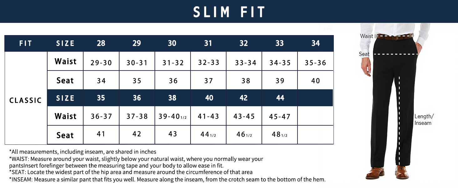 mens slim fit dress pants size chart