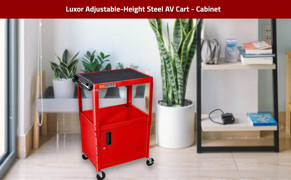 Luxor Multipurpose Height Adjustable Steel AV Utility Cart - Red