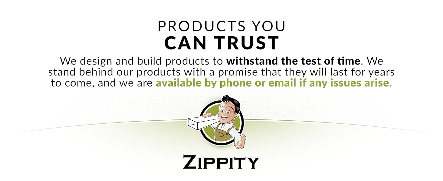 Zippity Outdoor Products brand graphic highlighting reliable outdoor products