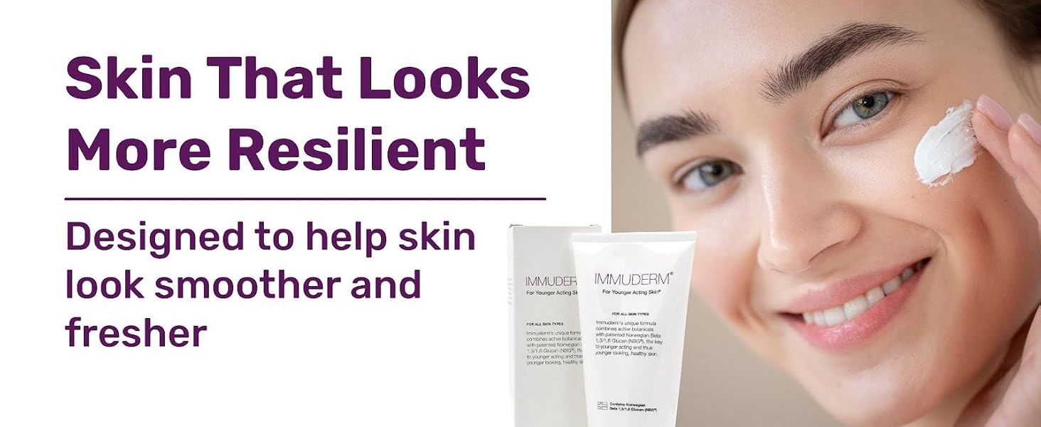 Immuderm anti-aging face cream tube for smoother, fresher, and more resilient looking skin