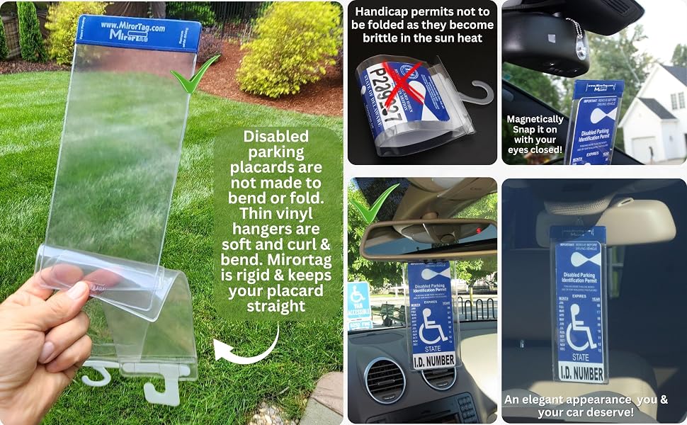 Handicap placard holder and protector, morortag Charm by JL Safety. Hang and remove placard easily