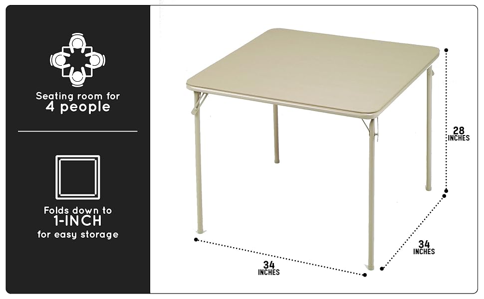 MECO Sudden Comfort 34 x 34 Inch Square Metal Folding Dining Card Table, Buff