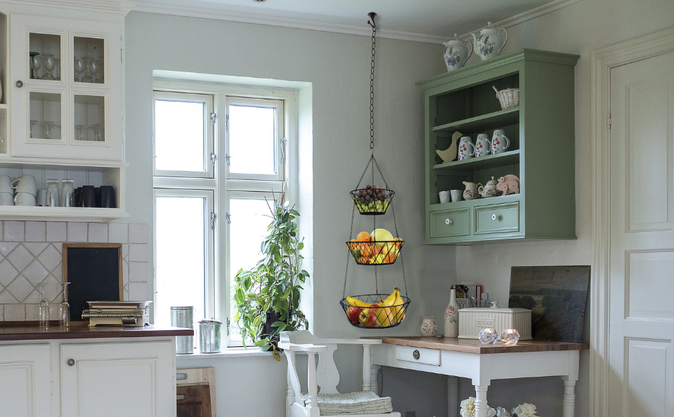 Heavy Duty - 3 Tier Hanging Kitchen Black Fruit Basket