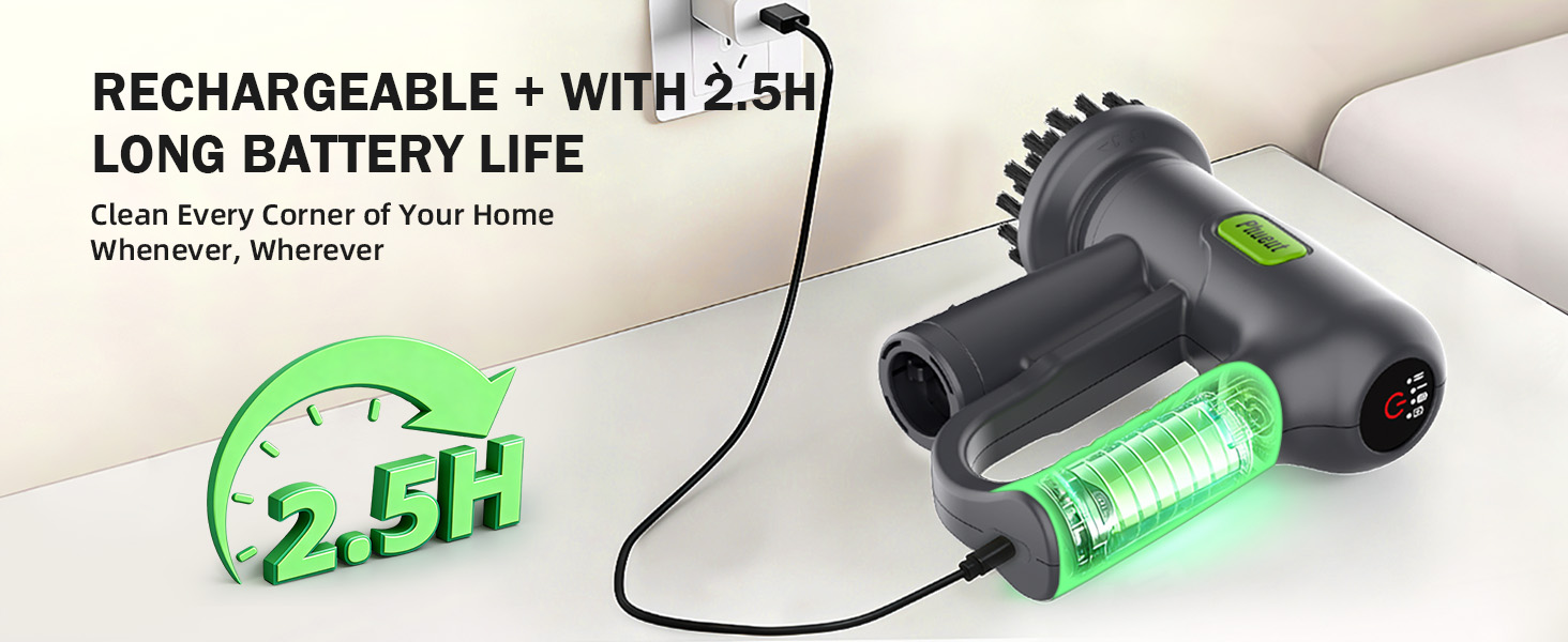 Phueut Rechargeable Electric Spin Scrubber 2.5H Long Runtie for Bathroom Tile Kitchen Grout Clean