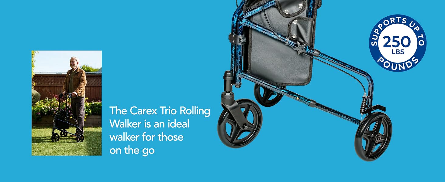 Trio Rolling Walker for stability and mobility; sturdy and light
