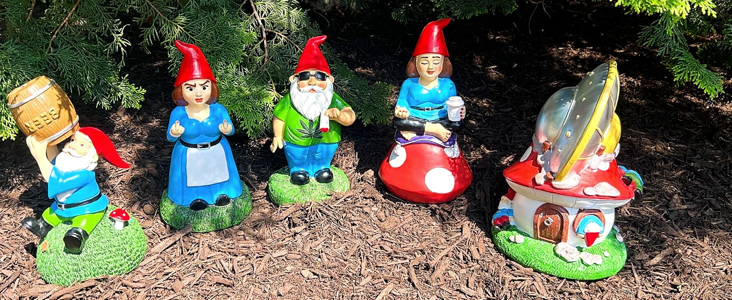 Gnometastic stanrd size garden gnome statues, funny garden gnomes for yard decoration