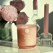 DW Home peony petals scented candle with clean blend wax for smooth, even burn