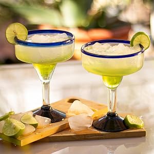 NOVICA Handmade Set of 6 Hand Blown Margarita Glasses Stemmed Glassware Collection for Wine Drinks