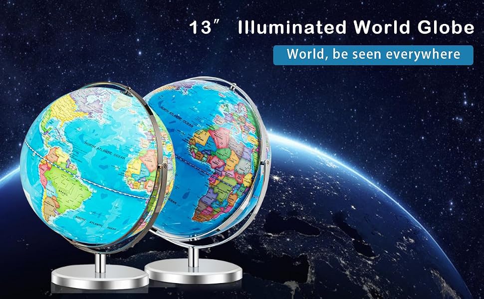 13” Illuminated World Globe