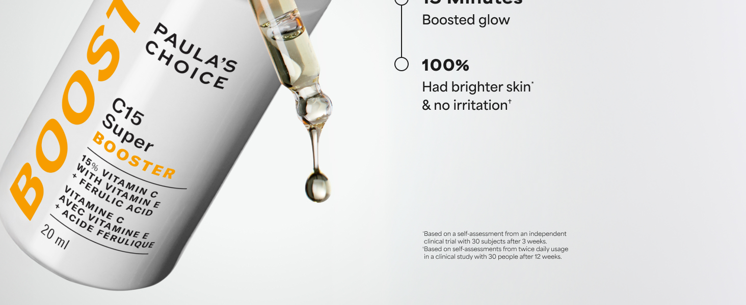 C15 Super Booster dullness uneven tone vitamin c brightening glow serum skin care paulas choice