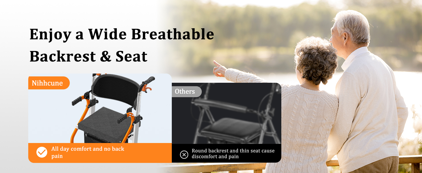 rollator with wide seat
