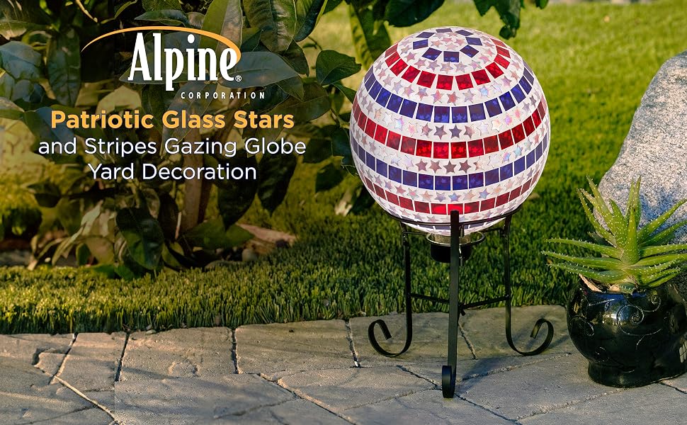 HGY434 - 10&amp;#34; Diameter Indoor/Outdoor Patriotic Glass Stars and Stripes Gazing Globe Yard Decoration