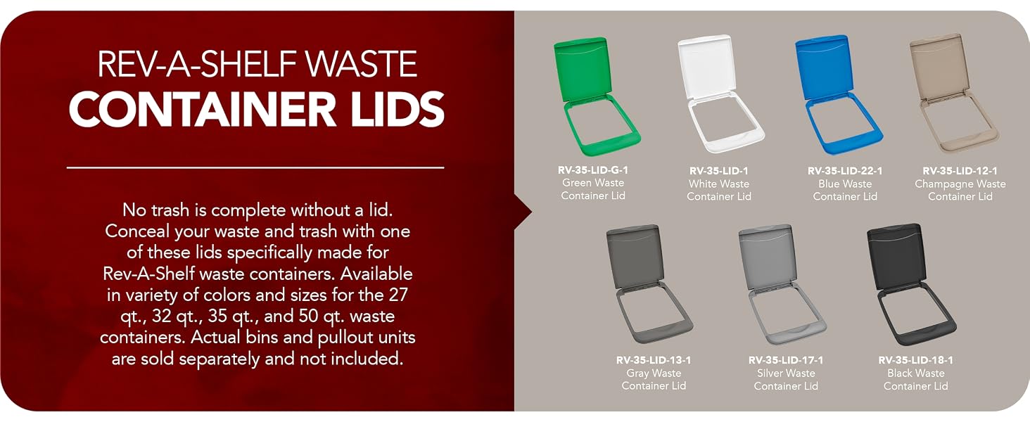 Waste container lids displayed on containers.