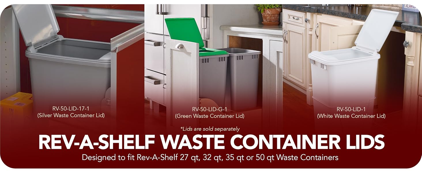 Rev-A-Shelf Single Pullout Trash Can 50 Qt w/ Soft-Close Slides, 4WCSC-1550DM-1