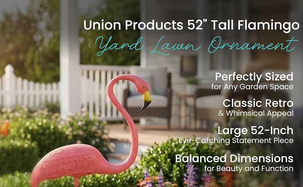 Union Products Outdoor Featherstone 52 In Tall Flamingo Yard Lawn Ornament, Pink