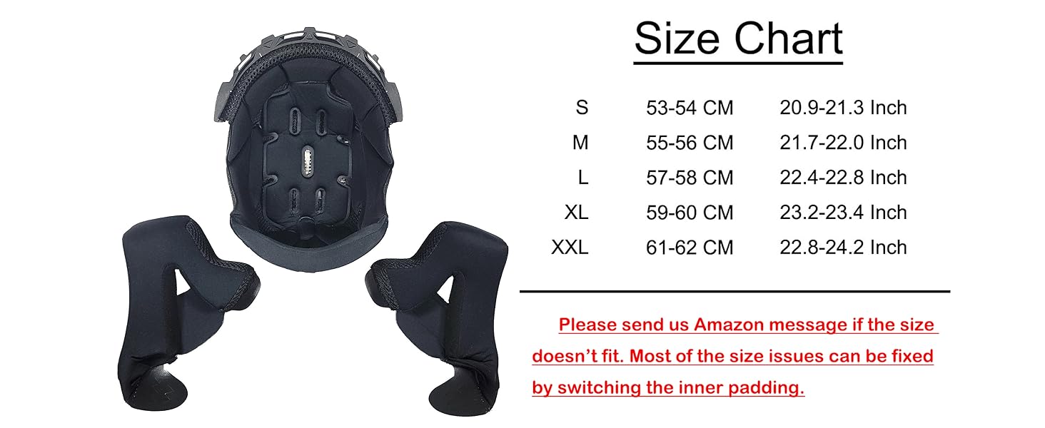 HF801 Liner Padding Size Chart