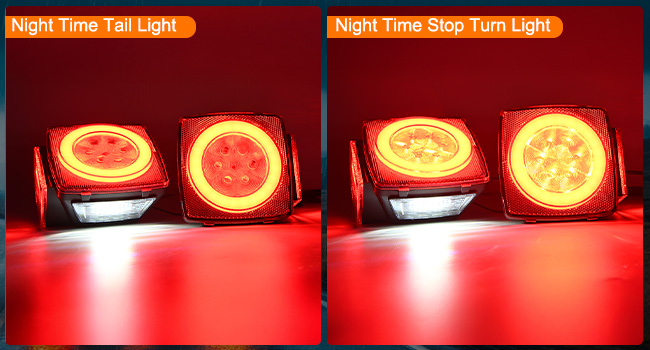 Square LED Trailer Light Kit with halo glow Stop Turn Tail Side Marker License Lamp