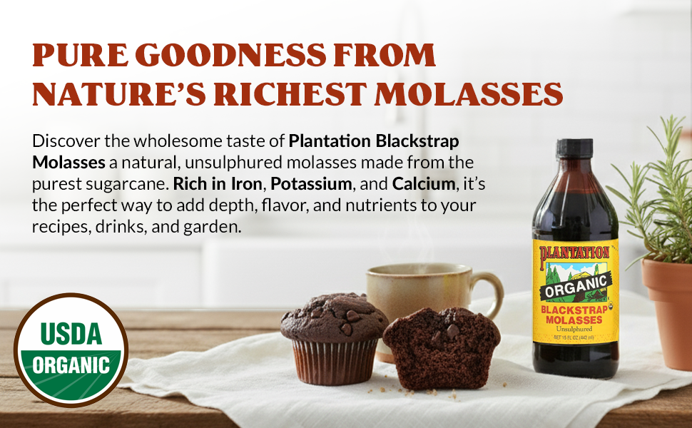 Plantation Organic Blackstrap Molasses, 15 oz