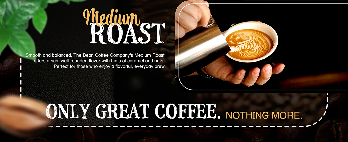 Medium roast coffee branding with latte art pouring