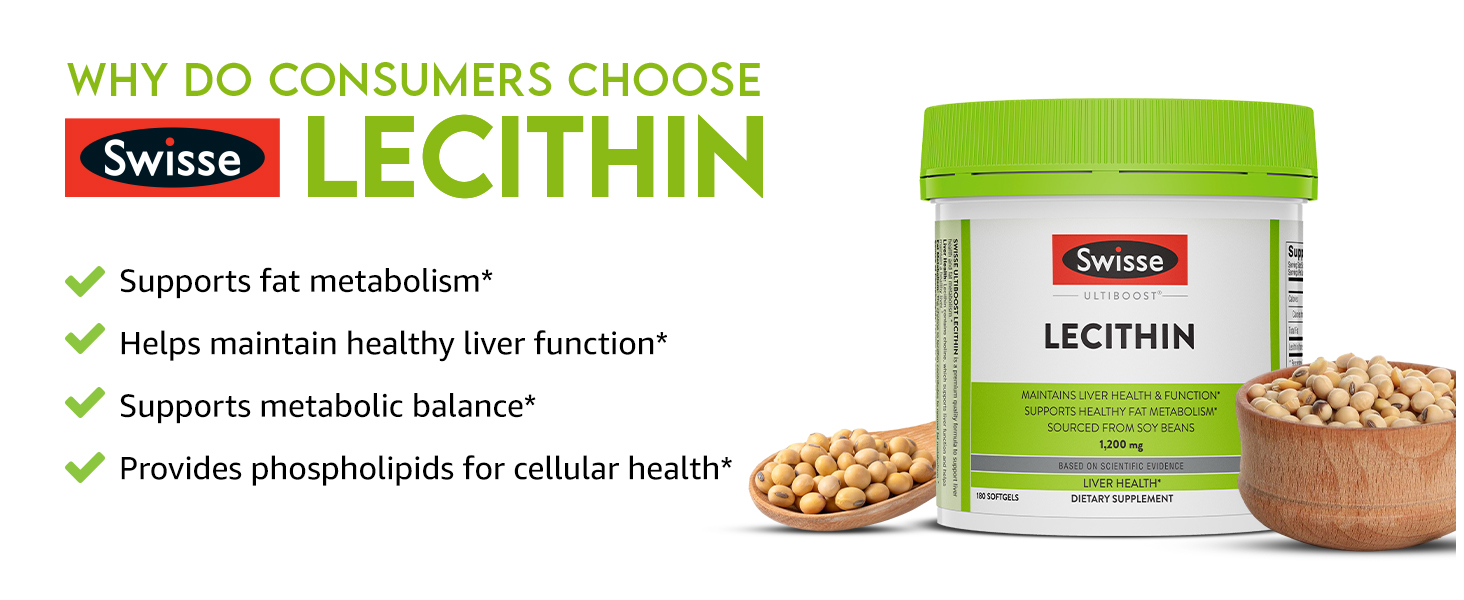 Swisse Lecithin supplement jar with soybeans