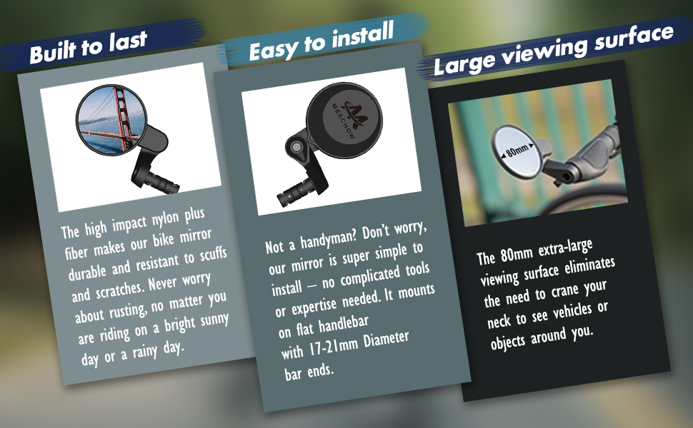 Our durable bike mirror is easy to install