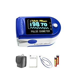 Facelake 350 Pulse Oximeter Blood Oxygen SPO2 Monitor Screen Display Adults Kids Case Batteries