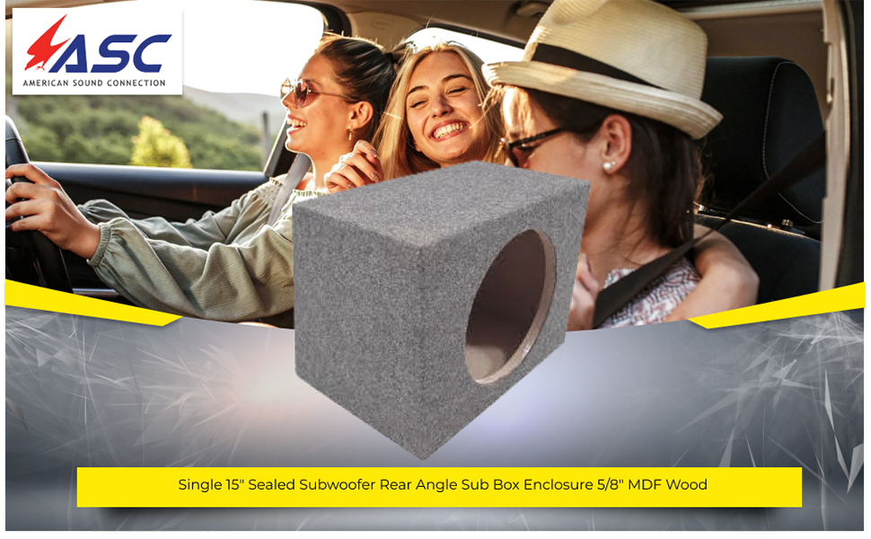 Single 15″ Sealed Subwoofer Rear Angle Sub Box Enclosure 5/8″ MDF Wood