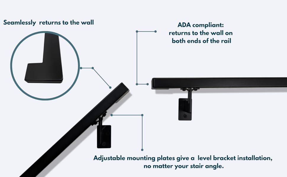 Wall mount easy installation handrail for stair railing with adjustable brackets