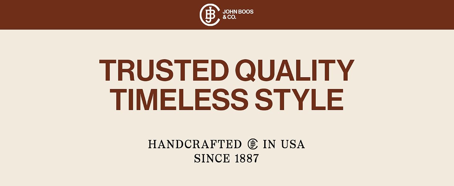 Brown and beige graphic with John Boos logo. Text: TRUSTED QUALITY TIMELESS STYLE