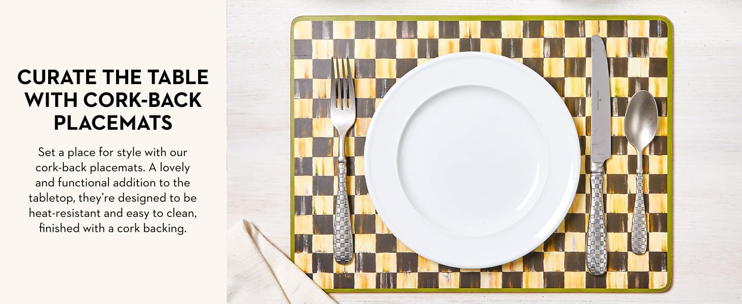 Cork backed placemats, protect your table while dressing up your table.