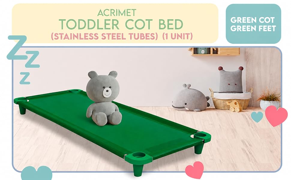 Acrimet Toddler Cot Bed for Kids, Travel, Day Care, 52&amp;#34; x 21&amp;#34; Green, 1 Pack