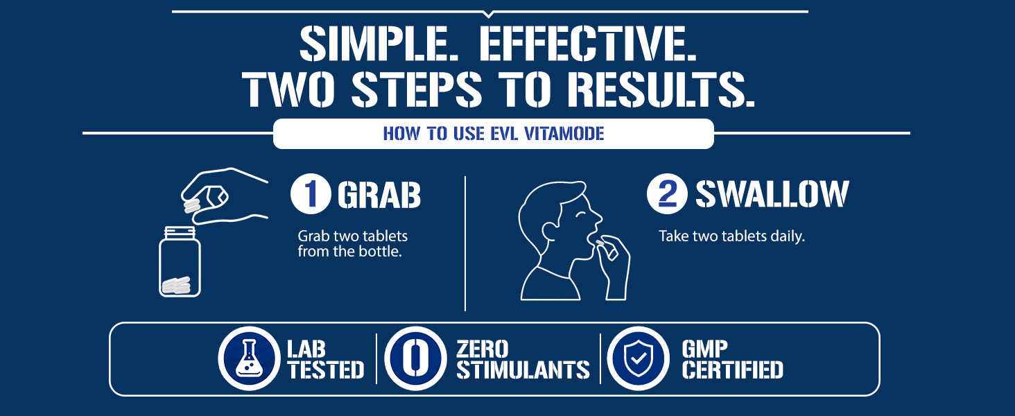 How to use EVL Vitamode: grab two tablets, swallow daily. Lab tested, zero stimulants, GMP cert.*