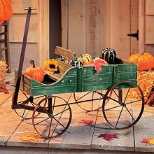 Green wooden wagon fall