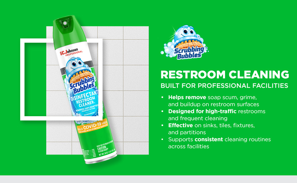 SC Johnson Professional Scrubbing Bubbles Disinfectant Restroom Cleaner features and benefits