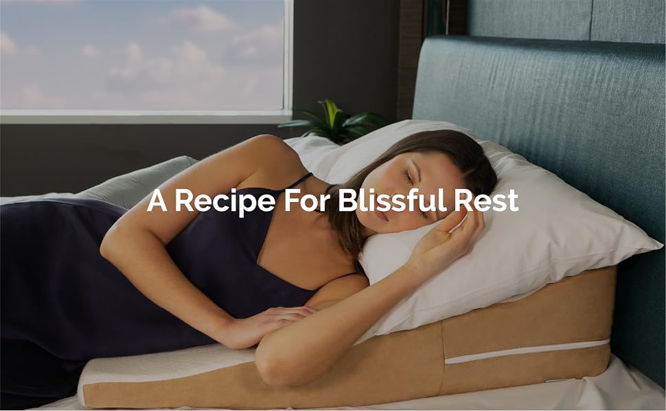Woman sleeps on contoured bed wedge pillow