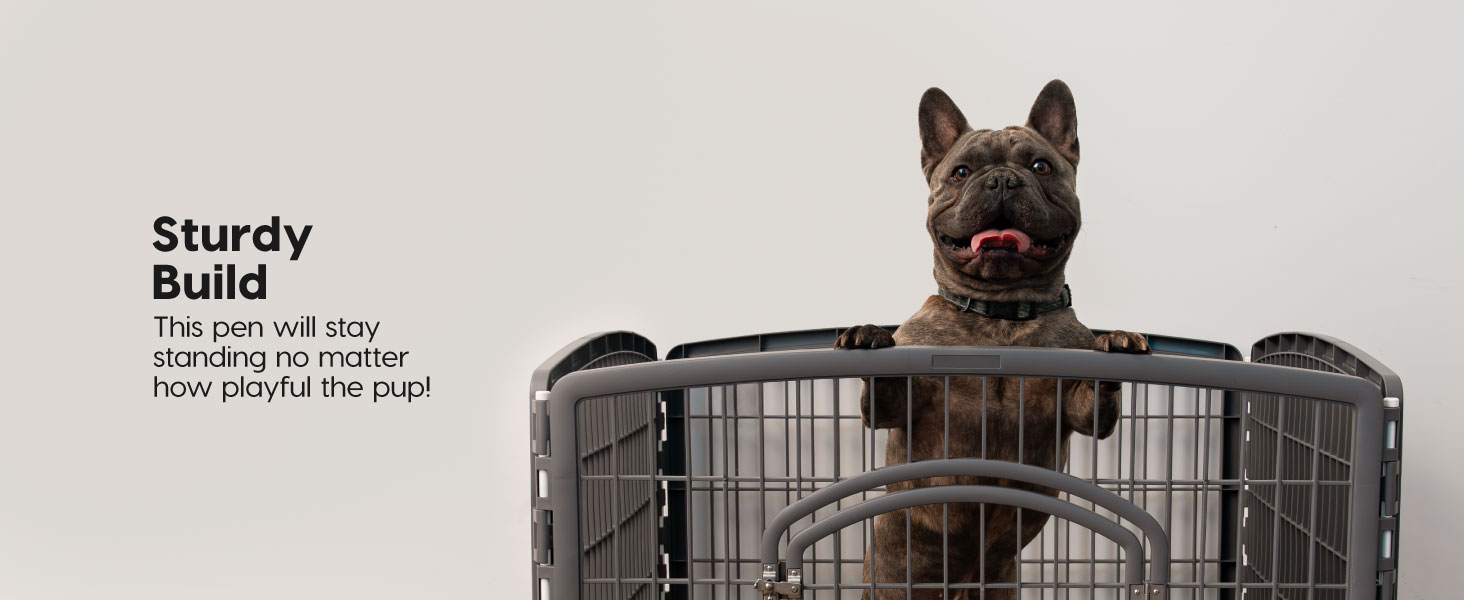 IRIS playpen with door is very sturdy and can handle energetic pups
