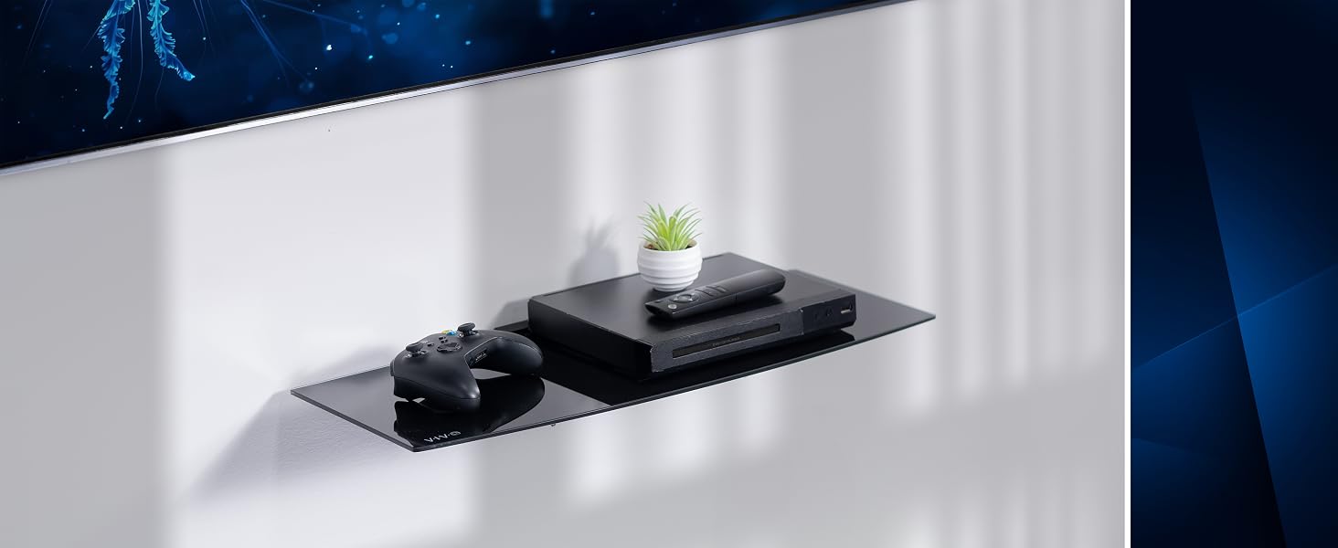 tempered glass shelf under TV