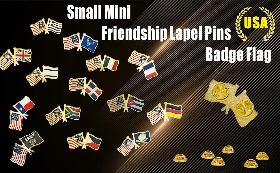 Small Mini Crossed Double Friendship Lapel Pin Badges Emblems Flag