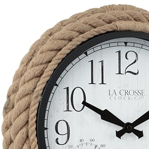 Lacrosse, la crosse, 433-3836, rope, quartz clock, time, 14” analog, 14 inch, wall clock, outdoor