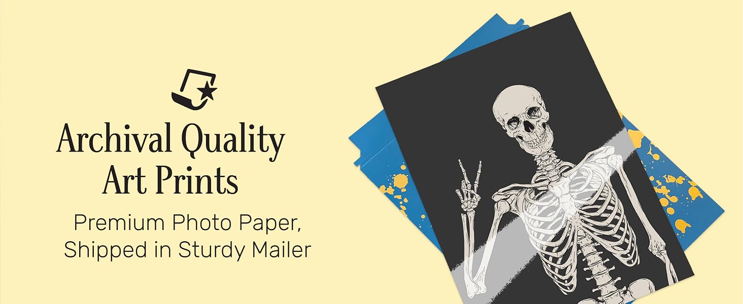 High-quality skeleton art print on archival photo paper with sturdy mailers