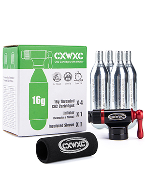 CO2 Inflator Kit with 4 x16g CO2 Cartridges - Presta &amp; Schrader Valve Compatible