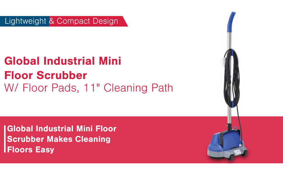 Global Industrial Mini Floor Scrubber W/ Floor Pads, 11" Cleaning Path
