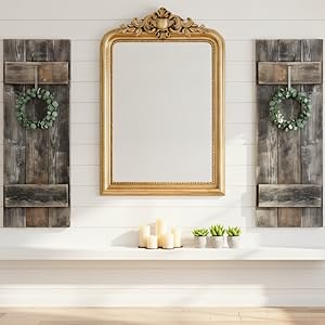 Rustic Shutter Set surrounding a decorative mirror.