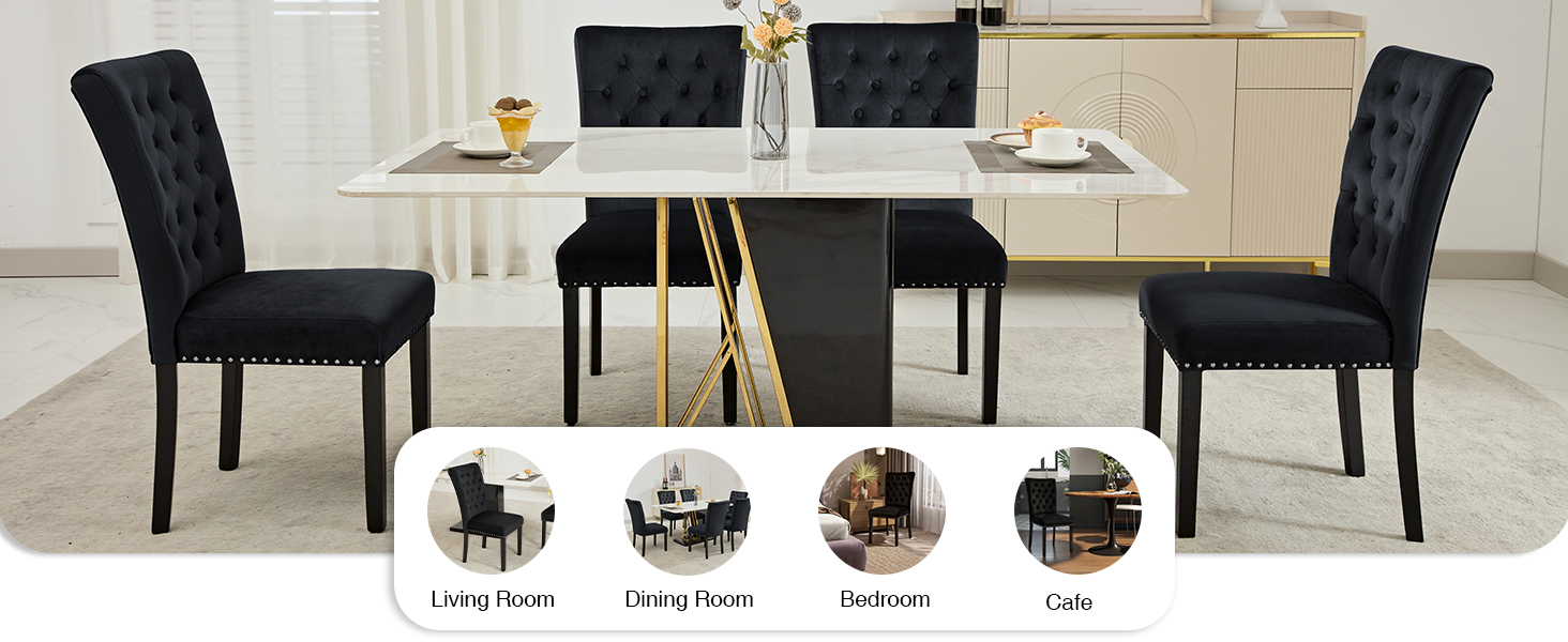 Velvet Dining Chairs Set of 2, Upholstered Dining Room Chairs with Wooden Legs