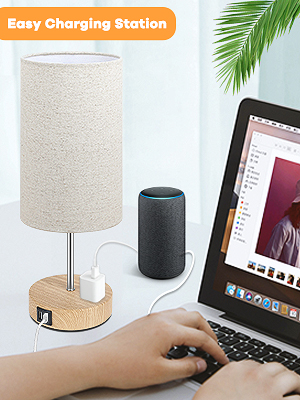 Table lamps with USB charging ports and outlet