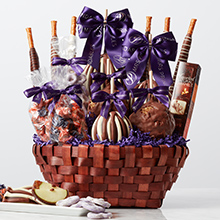 Gift Basket overflowing with Caramel Apples, chocolate &amp;amp; caramel pretzels, &amp;amp; assorted confections